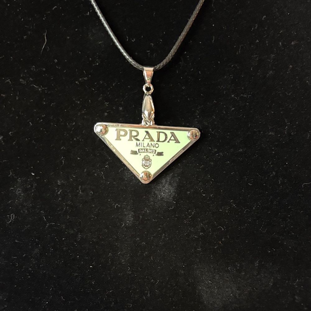 Prada Green and Silver Triangle Necklace - Picture 2 of 3